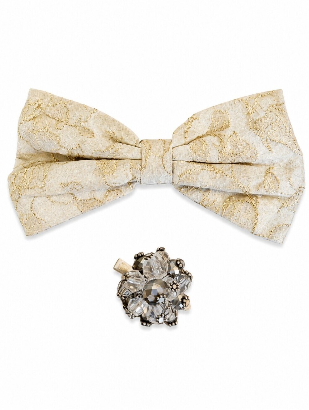 Vintage Gold Holiday Hair Bow Barrette and Glass Bead Cluster Hair Clip